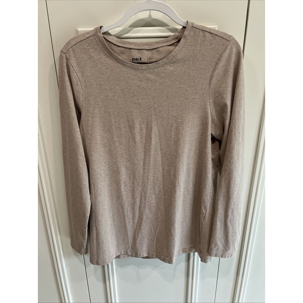 Pact Long Sleeve Crew Neck T Shirt Tan Organic Cotton Basic Outdoor Classic